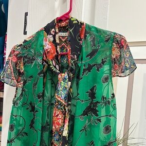 Alice + Olivia Jeannie Silk Sheer Floral Top with Bow